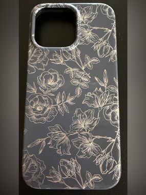 Velvet Caviar iPhone case 14 Pro Max midnight blue with floral print.